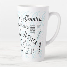 Taza De Café Latte Jessica Custom Name Black White Blue