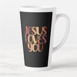 Taza De Café Latte Jesús ama el diseño de la tipografía cristiana