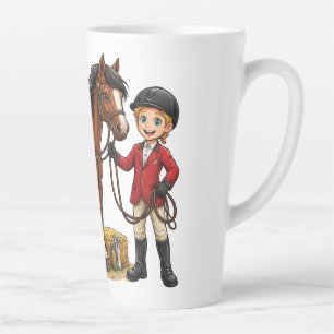 Taza De Café Latte Jinete Joven Feliz Con Hermoso Caballo Camiseta De