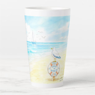 Taza De Café Latte Jon Seagull - Paz y Amor Salvan el Mundo