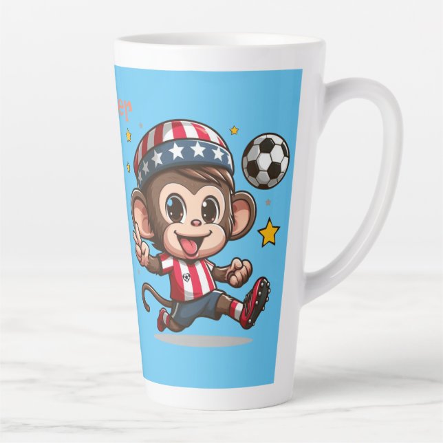 Taza De Café Latte Jugador de fútbol de monos Feliz (Derecha)