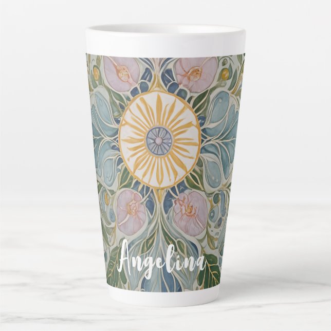 Taza De Café Latte Kaleidoscopio floral personalizado (Anverso)
