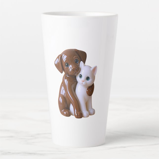 Taza De Café Latte Kawaii Dog & Cat  (Anverso)