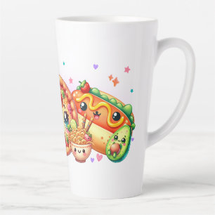 Taza De Café Latte Kawaii Happy Food Cute Burger, Pizza y Hotdog
