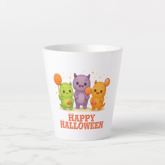Taza De Café Latte Kawaii Monsters & Lollipops Halloween (Anverso)