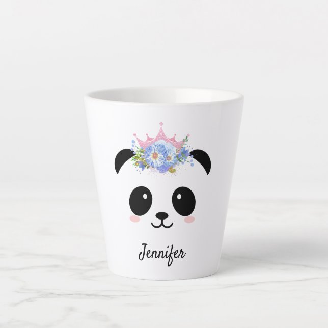 Taza De Café Latte Kawaii panda linda reina floral latte personalizad (Anverso)