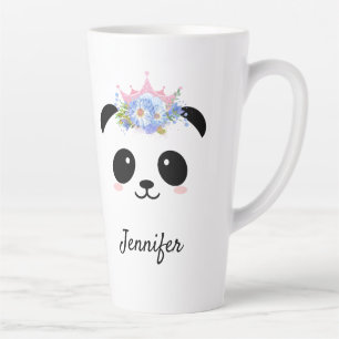 Taza De Café Latte Kawaii panda linda reina floral latte personalizad