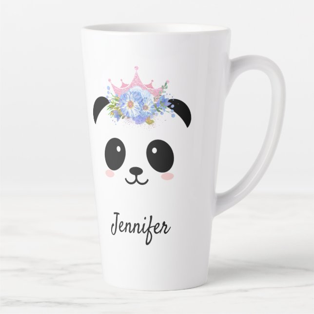 Taza De Café Latte Kawaii panda linda reina floral latte personalizad (Derecha)