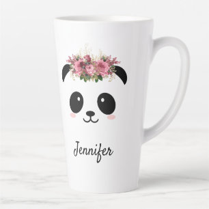 Taza De Café Latte Kawaii panda linda reina floral personalizada