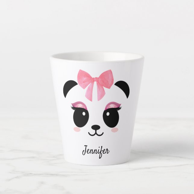 Taza De Café Latte Kawaii panda lindas pestañas latte personalizado (Anverso)