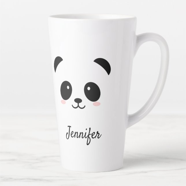 Taza De Café Latte Kawaii panda lindo blanco negro personalizado (Derecha)
