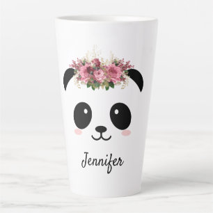Taza De Café Latte Kawaii panda lindo floral personalizado