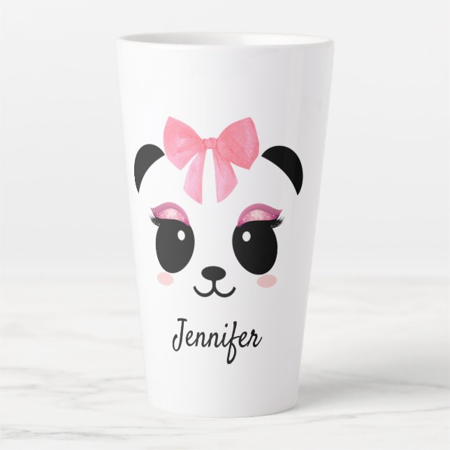 Taza De Café Latte Kawaii panda lindo pestañas personalizadas (Anverso)