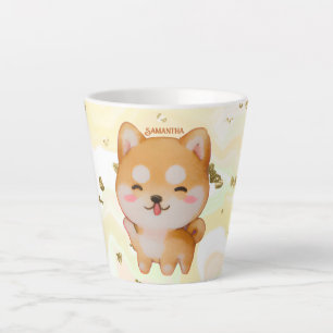Taza De Café Latte Kawaii Sonriente Shiba Inu al estilo Personalizado