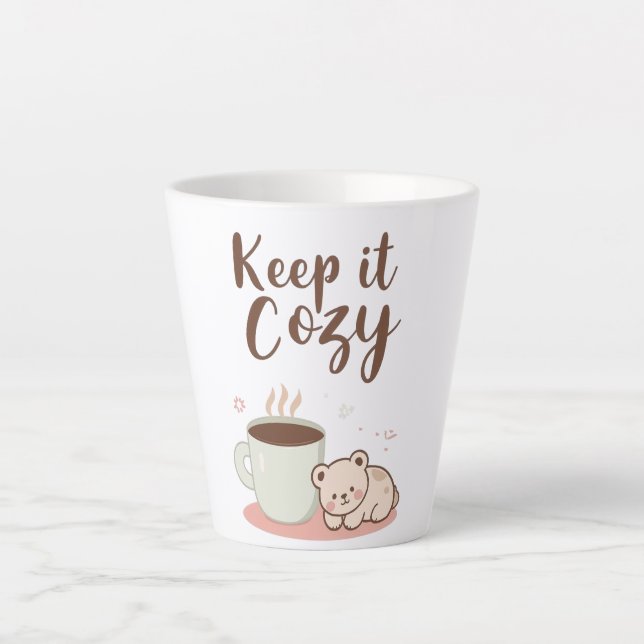 Taza De Café Latte "Keep it Cozy" with Sleepy Bear and Coffee (Anverso)