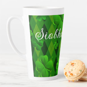 Taza De Café Latte Kelly Green Argyle Irish Clovers Latte Mug