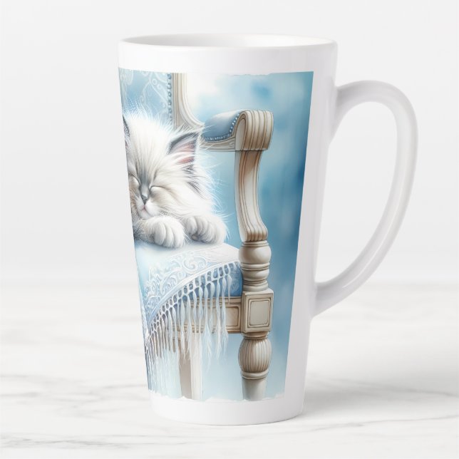 Taza De Café Latte Kitty Durmiente Azul Encanto Rústico Soñador (Derecha)