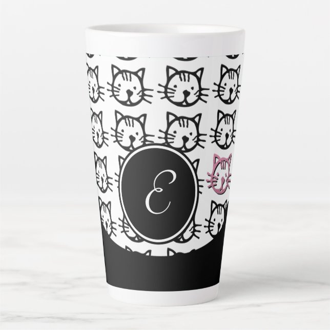 Taza De Café Latte Kitty lindo (negro, blanco y rosa) (Anverso)