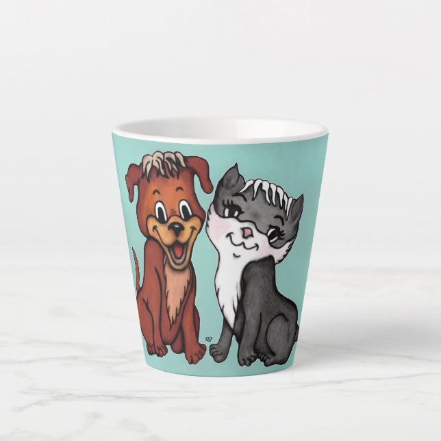 Taza De Café Latte Kitty y Puppy (Anverso)
