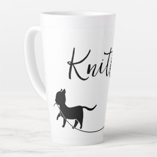 Taza De Café Latte Knitter Cat n Yarn Minimalista