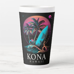 Taza De Café Latte Kona Hawái Tabla de Surf Hawaiana Vintage