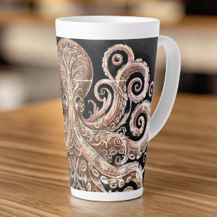 Taza De Café Latte Kraken Steampunk Octopus Ornate Gold y Black
