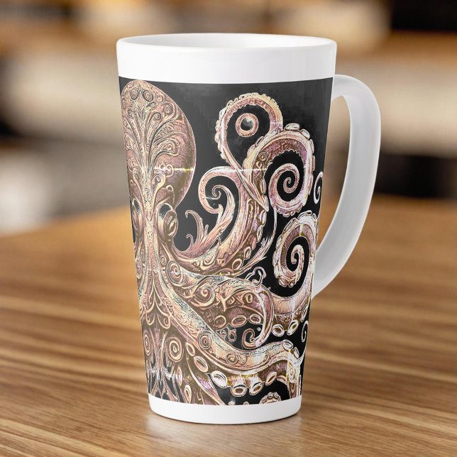 Taza De Café Latte Kraken Steampunk Octopus Ornate Gold y Black (Subido por el creador)