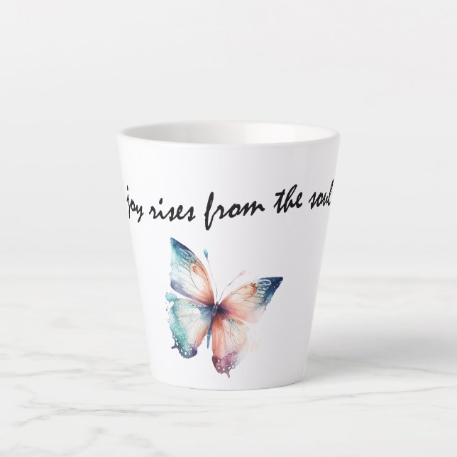 Taza De Café Latte La alegría surge del alma mariposa (Anverso)