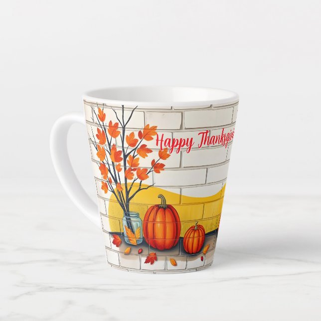 Taza De Café Latte La bella caída de Trendy Happy Acción de Gracias (Ángulo izquierdo)