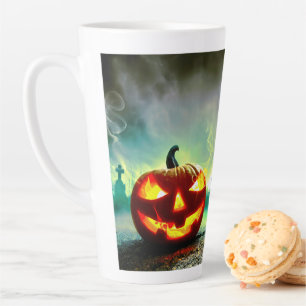 Taza De Café Latte La calabaza de Halloween luminosa de SlipperyJoe w
