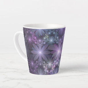 Taza De Café Latte La cama de flores reluciente arte fractal