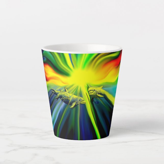 Taza De Café Latte La familia de los delfines al sol (Anverso)