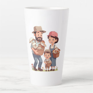 Taza De Café Latte La familia recogiendo setas juntas