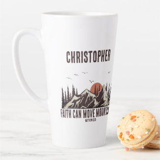 Taza De Café Latte La fe puede mover montañas Cita cristiana para él