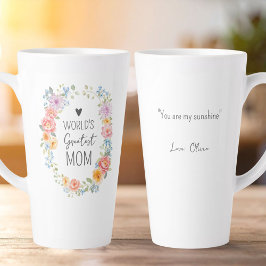 Taza De Café Latte La mejor mamá del mundo cita personalizada floral