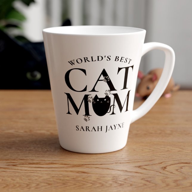 Taza De Café Latte La mejor mamá gata del mundo personalizada (You're the world's best cat mom! Just add your name)