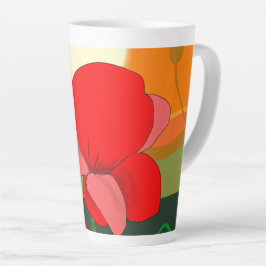 Taza De Café Latte La pradera de amapola al atardecer