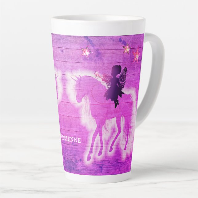 Taza De Café Latte La silueta mágica Unicornio rosa personalizada (Ángulo derecho)