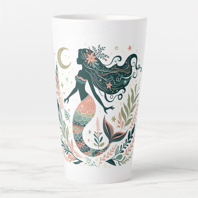 Taza De Café Latte La sirena del boho bajo el mar caprichosa (Anverso)