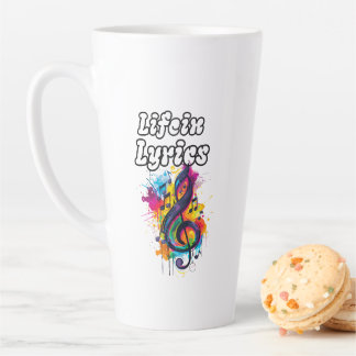 Taza De Café Latte "La vida en letras" diseño de tipografía de notas