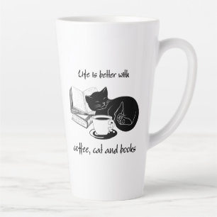 TAZA DE CAFÉ LATTE LA VIDA ES MEJOR CON CAFÉ Y LIBROS CAT