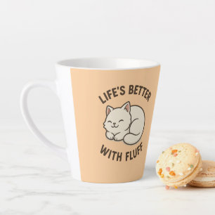 Taza De Café Latte La vida es mejor con la flauta - Cute Chibi Cat La
