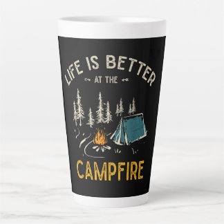 Taza De Café Latte La vida es mejor en la fogata divertido campista