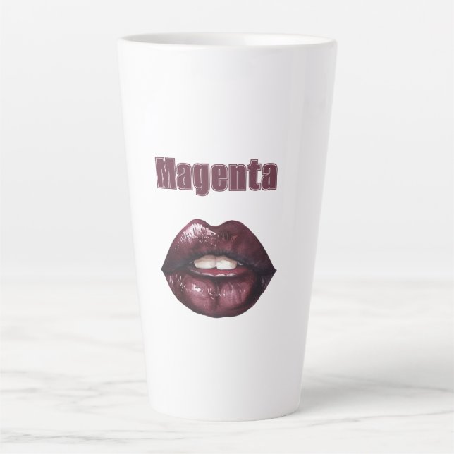 Taza De Café Latte Labios Rojo Burdeos Magenta (Anverso)