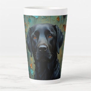 Taza De Café Latte Labrador negro en hojas