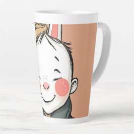 Taza De Café Latte Lächelnder Junge mit Hasenohren Kindliche Freude 