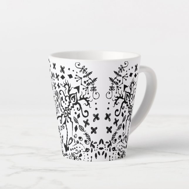 Taza De Café Latte Lacy Black Doodle Latte Mug (Ángulo derecho)