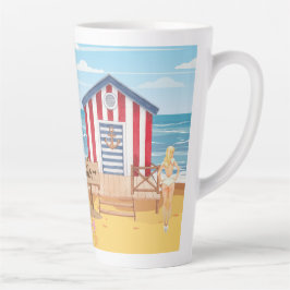 Taza De Café Latte ladie en la playa