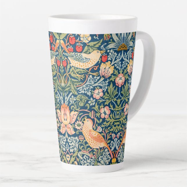 Taza De Café Latte Ladrón de fresa Willam Morris, aves añejas  (Ángulo derecho)