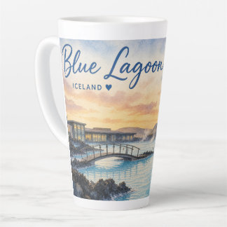 Taza De Café Latte Lago Azul Islandia baño termal acuarela